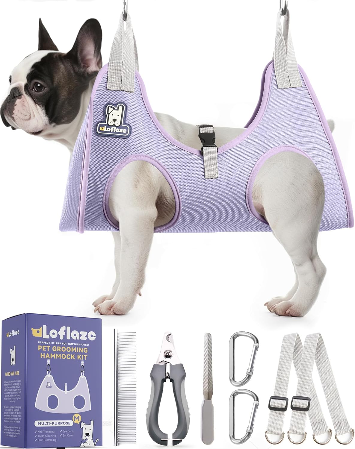 Loflaze Dog Grooming Hammock Harness for Dogs & Cats with Pet Nail Clipper Trimmer - Cat Hanger Sling for Trimming Clipping Nails- Dog Hammock Restraint Bag for Small Medium Large pet （ Grey S ）