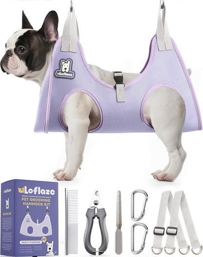 Loflaze Dog Grooming Hammock Harness for Dogs & Cats with Pet Nail Clipper Trimmer - Cat Hanger Sling for Trimming Clipping Nails- Dog Hammock Restraint Bag for Small Medium Large pet （ Grey S ）