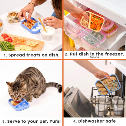 Awoo Lick Dish - Silicone Lick Mat + Slow Feeder for Cats & Small Dogs - Non-Slip Design with Suction Cups - Dishwasher Safe, Extends Mealtime, Reduces Anxiety (Periwinkle)