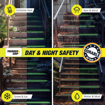 THUNDER GRIP Glow in the Dark 30" x 6"-12-Pack Weather Resistant Outdoor Stair Treads 80-Grit