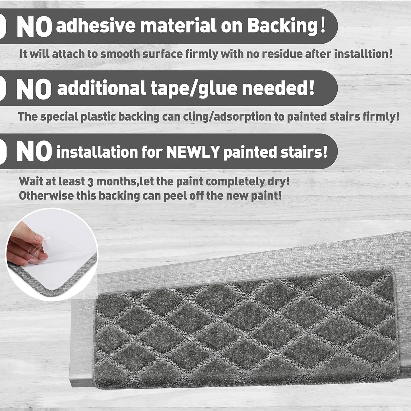 PURE ERA Bullnose Carpet Stair Treads Set Tape Free Non-Slip Indoor Stair Protectors Pet Friendly Rugs Covers Soft Skid Resistant Washable Reusable 9.5" x 30"(14 Pieces,Cream Gray)