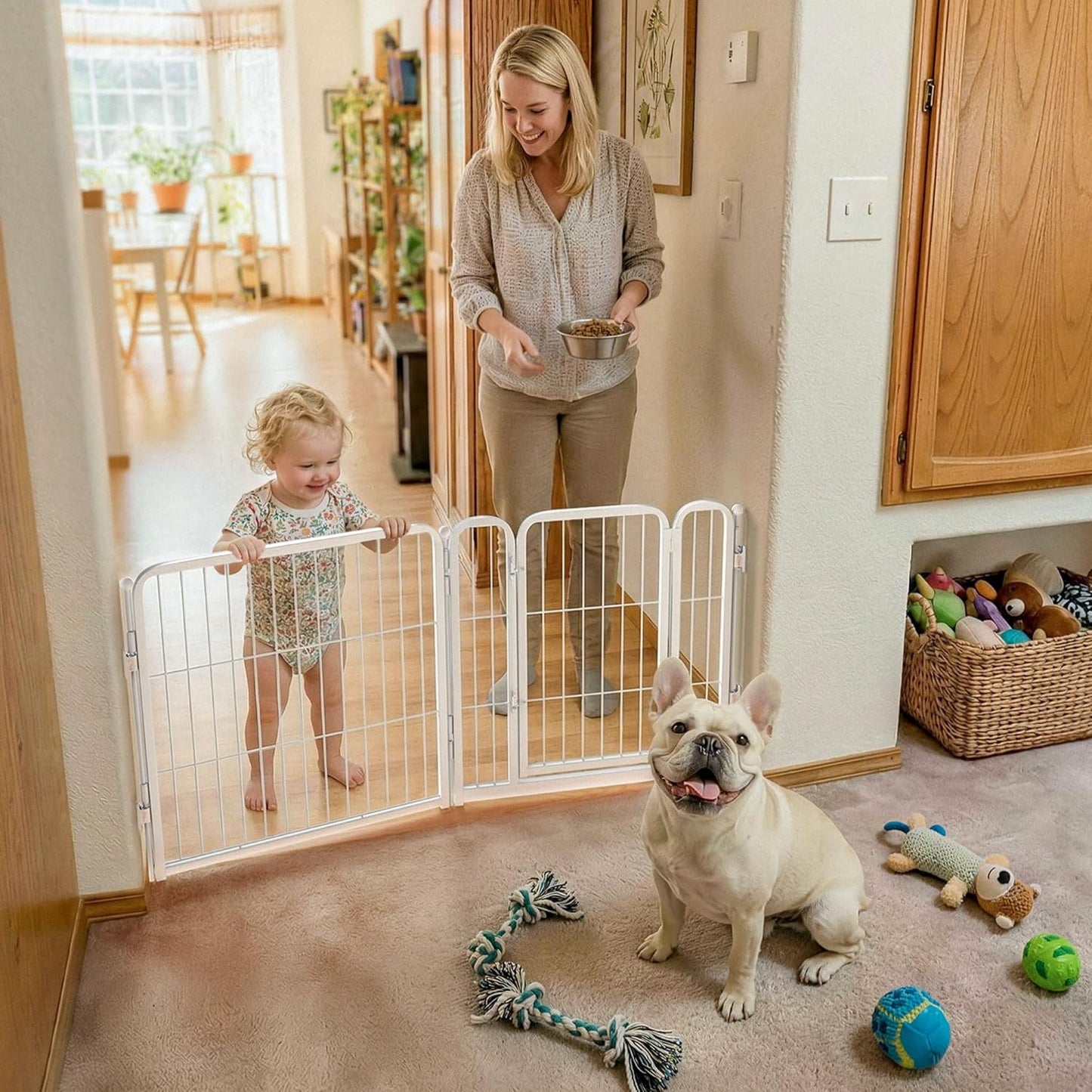 FXW Dog Gate Extra Wide Designed for Indoor Use, Adjustable Width Up to 183-inch Wide (24" H 8 Wire Panels for Puppies and Small Dogs), Black