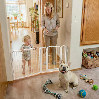 FXW Dog Gate Extra Wide Designed for Indoor Use, Adjustable Width Up to 183-inch Wide (24" H 8 Wire Panels for Puppies and Small Dogs), Black