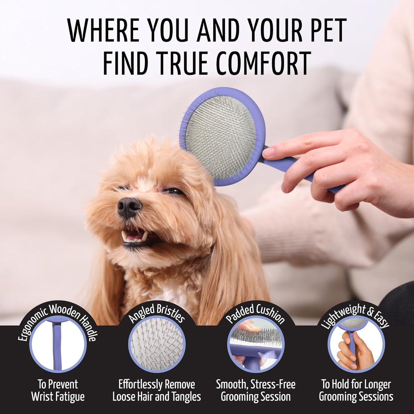 Tauro Pro Line Slicker Brush for Dogs & Cats, Deshedding, Dematting & Detangling Grooming Tool for Medium to Long Coats, Ideal for Doodles & Poodles, Flexible Cushion, Purple, Medium Size (M)