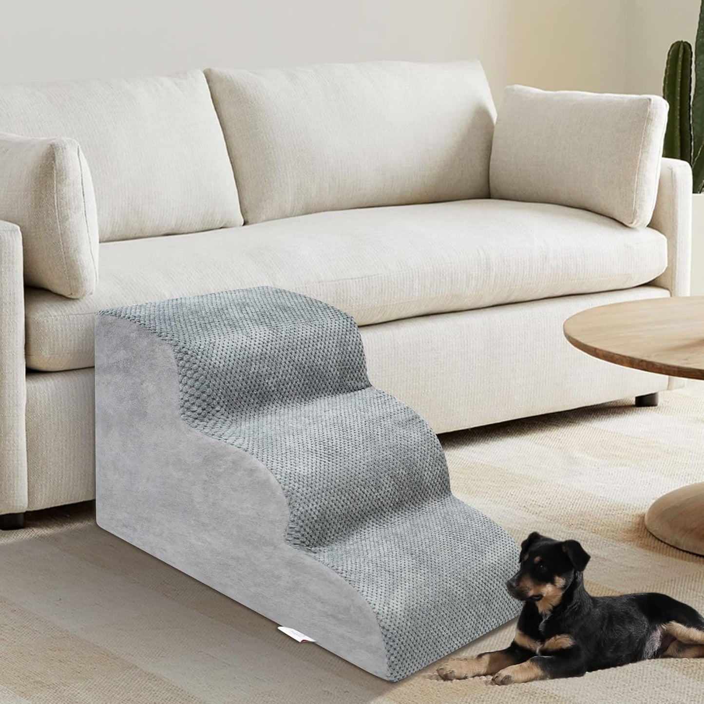 Dog Stairs for Small Dogs - High Density Foam Dog Ramp, Extra Wide Pet Steps with Non-Slip Bottom for High Beds, Couche and Sofa, Best for Pet Injured, Older Dogs Cats (Grey, 4 Steps)