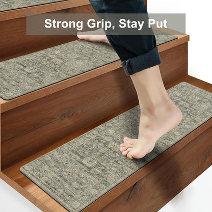 OJIA Extra Non-Slip Stair Treads for Wooden Steps 15PCS, 30"X8" Rubber Indoor Stair Runner Slip Resistant Stair Rugs Safety Mats for Dogs, Kids & Elders, Stairway Grip Step Treads, Gray