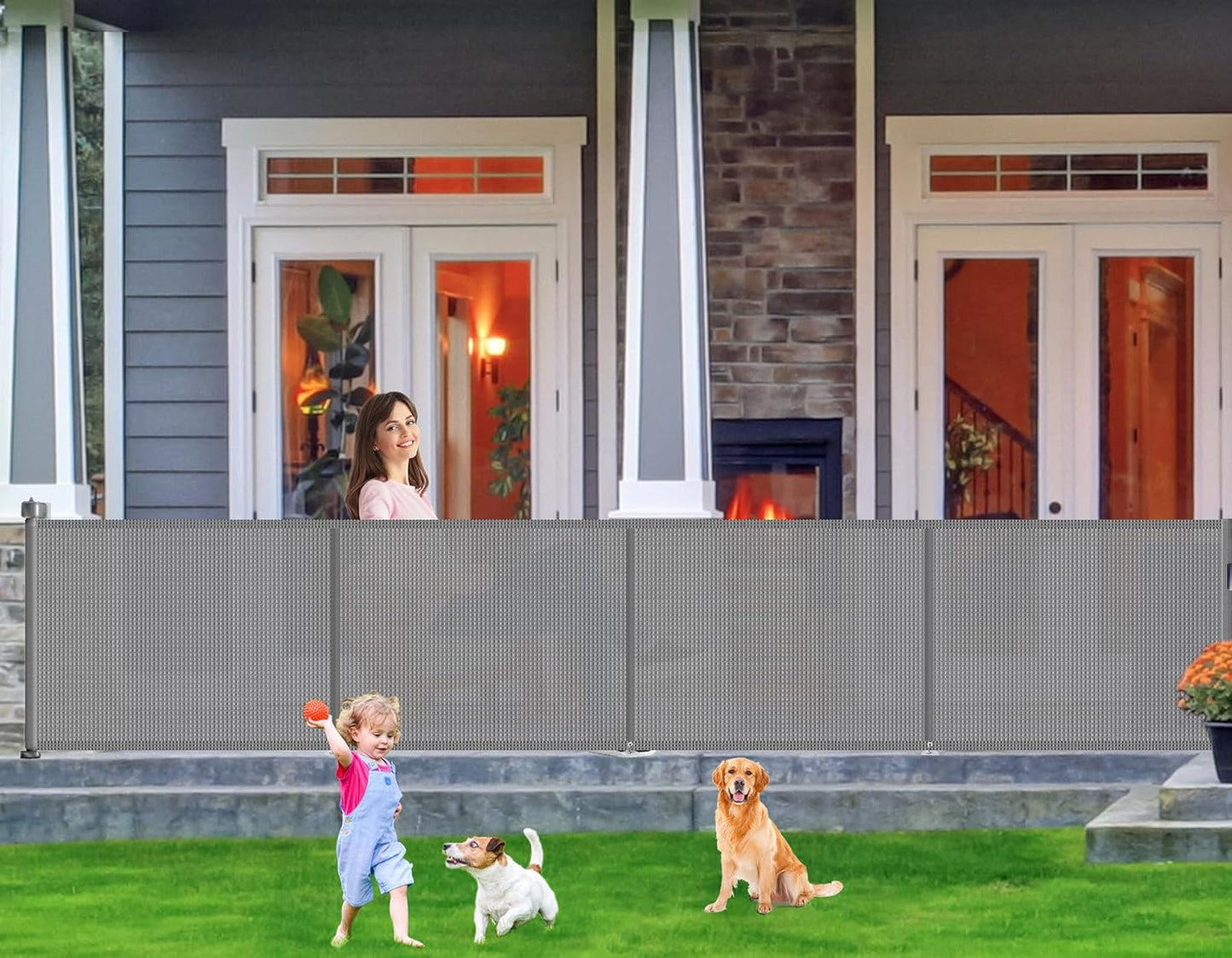 Upgrade 120 inch Retractable Baby Gates, EZIGO Extra Wide Baby Gate for Large Opening Extra Long Mesh Gate for Kids or Pet Dog Gate Child Safety Gate for Stairs Hallways Doorway Indoor Outdoor, Gray