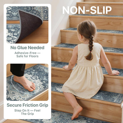 sarben Non Slip Stair Treads for Wooden Steps 15PCS - 8"x30" Indoor Safety Carpet, Edging Mats with TPE Adhesive Backing, Pet and Elderly Friendly Stair Rugs (Taupe) - Colors A