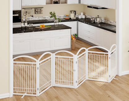Folding No-Assembly Metal Freestanding Dog Gate with Door Walk Through,32" Height Pet Fence,144" Extra Wide Accordion Puppy Folding Playpen for Doorways,House,Stairs (6 Panels,White)