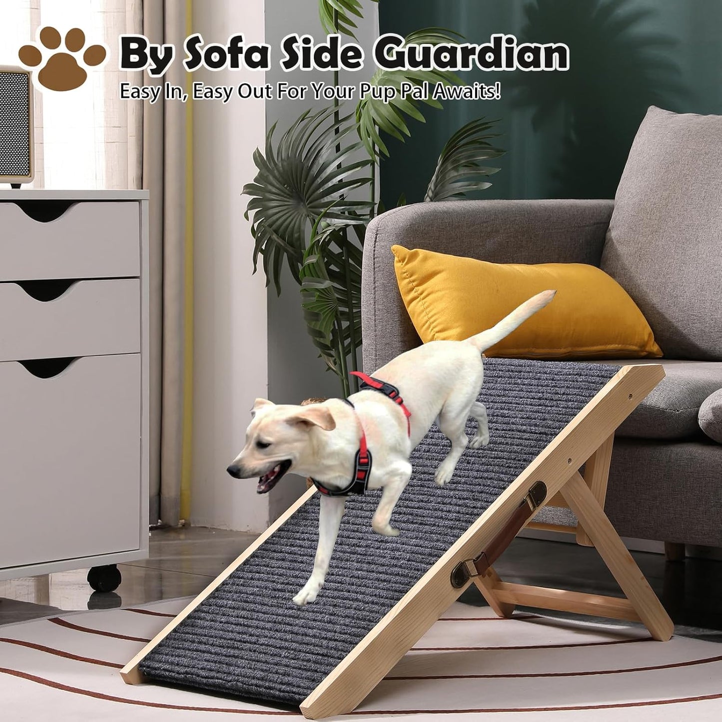 Wooden Foldable Dog Ramp Portable Pet Ramp,Car Ramp with Built-in Handle for Travel, 4 Adjustable Heights 9.8" to 18.1" for Small Dogs
