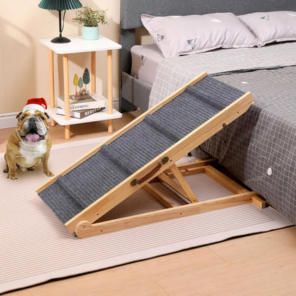 Foldable Wooden Dog Ramp & Pet Stairs - 5-Level Non-Slip Pet Steps for Dogs & Cats,Wood Ramp for Dogs to Get on Bed Couch Car,Suitable for Indoor and Outdoor use