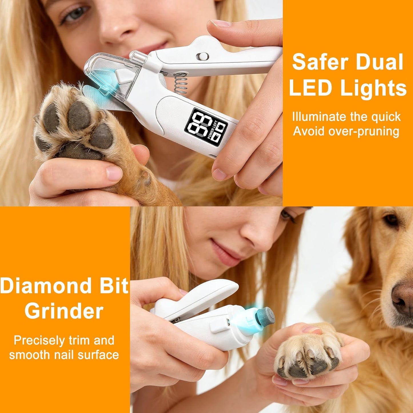 3 in 1 Pet Nail Clipper & Grinder with LED Lights – Painless Quiet Pet Nail Trimmers, Prevent Over Cutting, Dog Nail Clippers for Black Nails, Safety Guard for Small Large Dogs Cats Puppy
