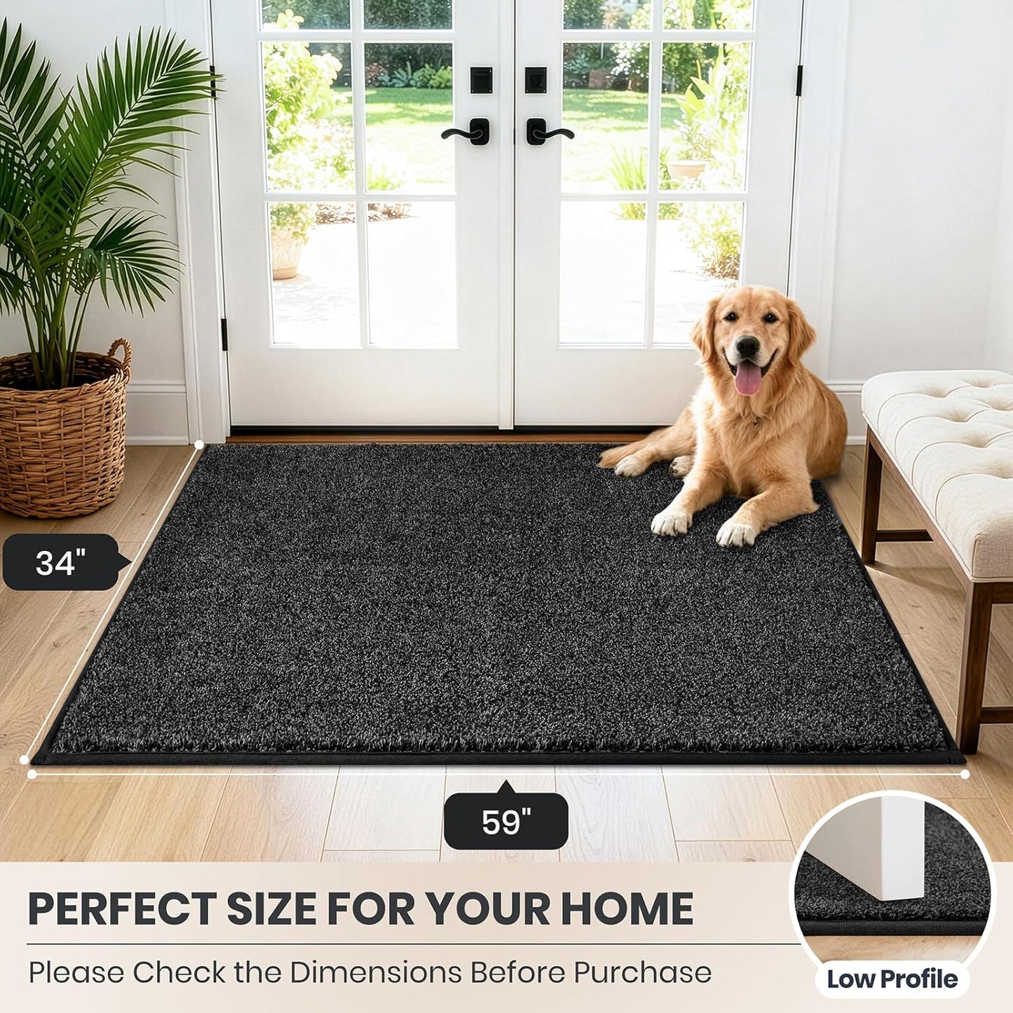 PURRUGS Dirt Trapping Door Mat 20" x 31.5", Non-Slip Machine Washable Entryway Rug, Dog Doormat, Indoor Front Door Mat, Super Absorbent Entry Rug for Muddy Shoes & Paws, Bluish Grey-Black