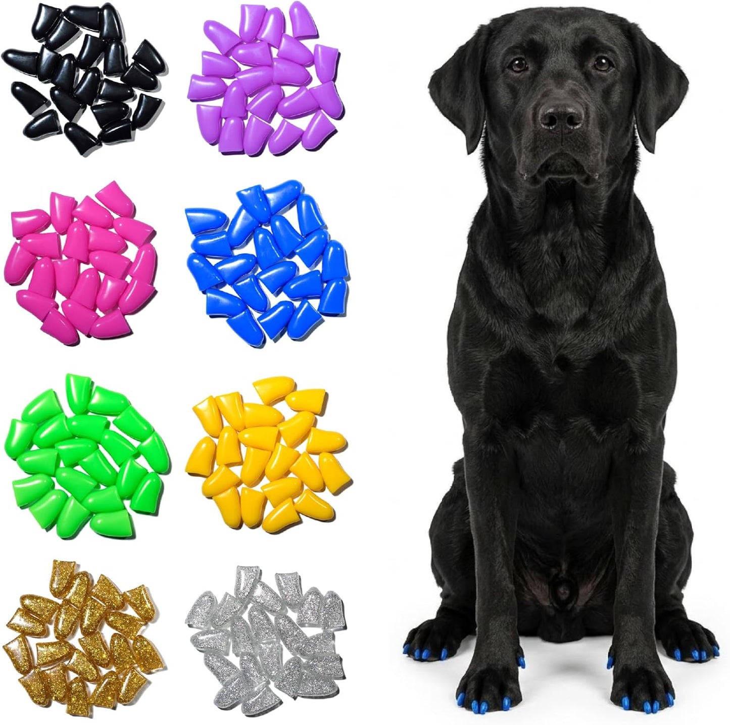 zetpo Dog Nail Caps & Claw Caps (100 pcs) - Anti Slip Dog Toe Grips & Covers for Hard Floors - Instant Traction & Mobility Support for Senior Dogs - Stops Scratches & Reduces Floor Noise (XL)