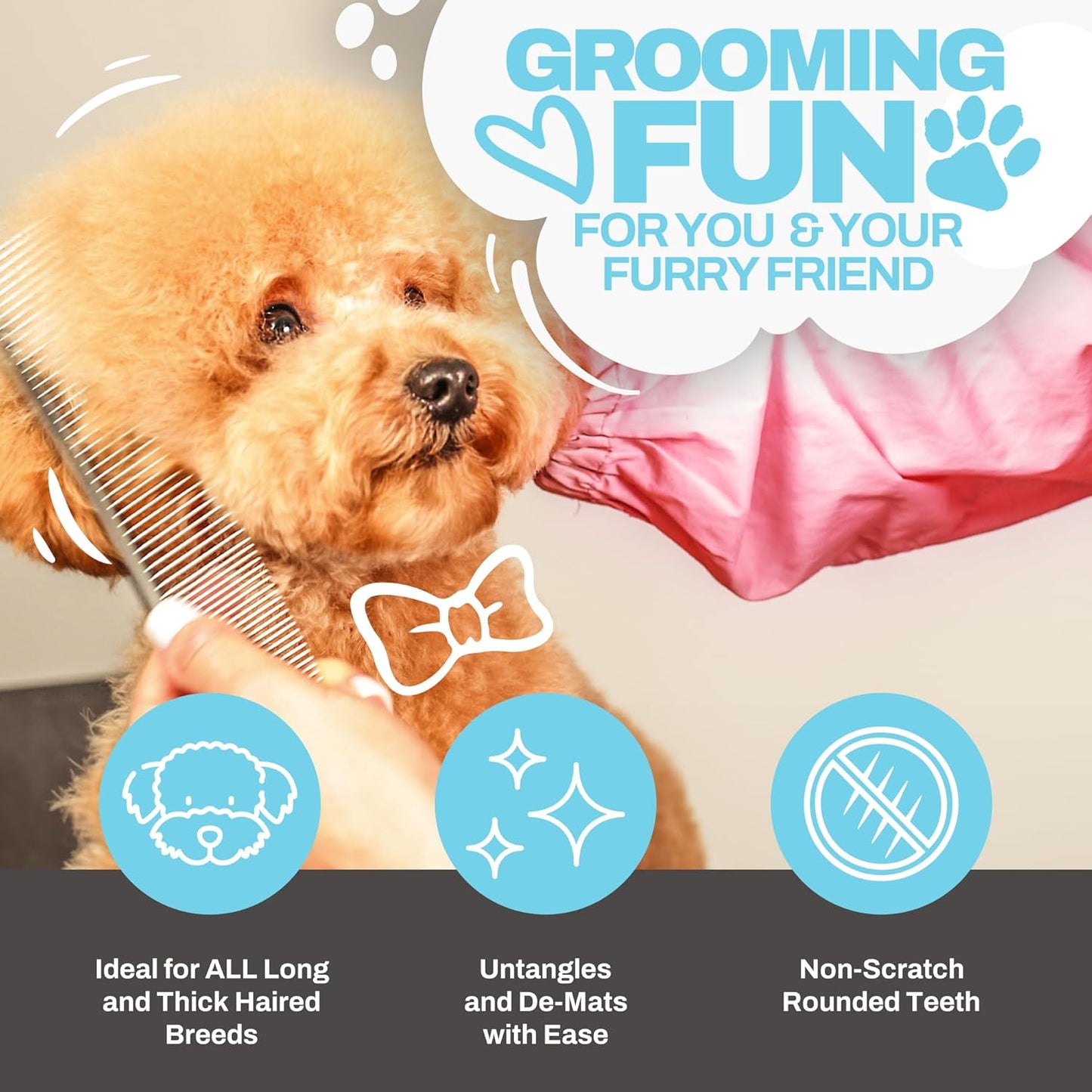 Grooming Kit, Slicker Dog Brush and Finishing Comb Set, Detangler & Dematting Grooming Tools for Dogs, Extra Long Pin Slicker & Metal Comb for Goldendoodle, Cockapoo, Cavapoo, Poodle