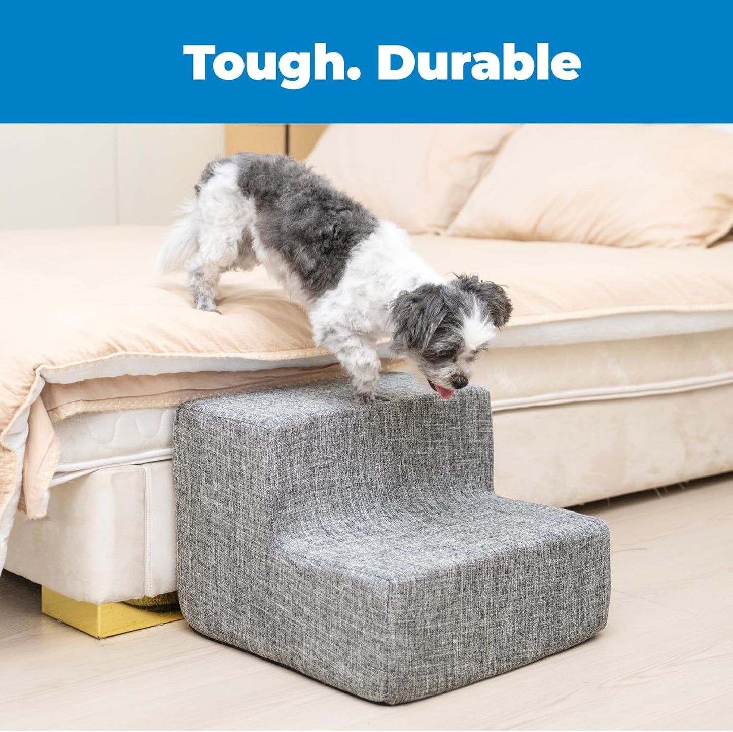 Best Pet Supplies Dog Stairs & Steps - Foam Steps for Small Dogs & Cats, Non-Slip Indoor Balanced Pet Step Support, Dog Ramp, No Assembly, Ash Gray Linen, 2-Step (12-inch Height)