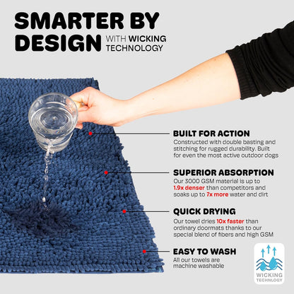 Dog Gone Smart Dirty Dog Doormat - Fast Drying Rug with Super Gripper Backing for Clean Floors - Super Absorbent and Machine Washable Mat for Muddy Paws - Grey