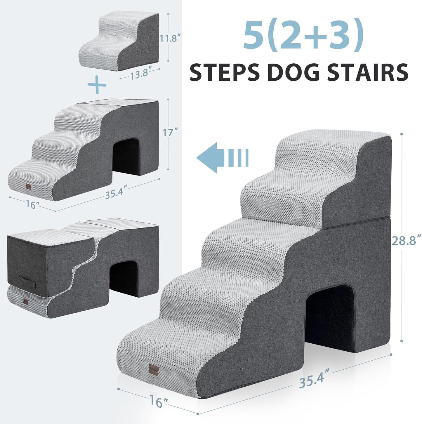 Garnpet Dog Stairs for High Beds, 4-Step Dog Steps for Small Dogs and Cats, Foldable Pet Stairs for High Bed Climbing, Non-Slip Balanced Pet Step Indoor, Dark Grey
