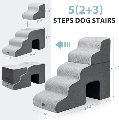 Garnpet Dog Stairs for High Beds, 4-Step Dog Steps for Small Dogs and Cats, Foldable Pet Stairs for High Bed Climbing, Non-Slip Balanced Pet Step Indoor, Dark Grey