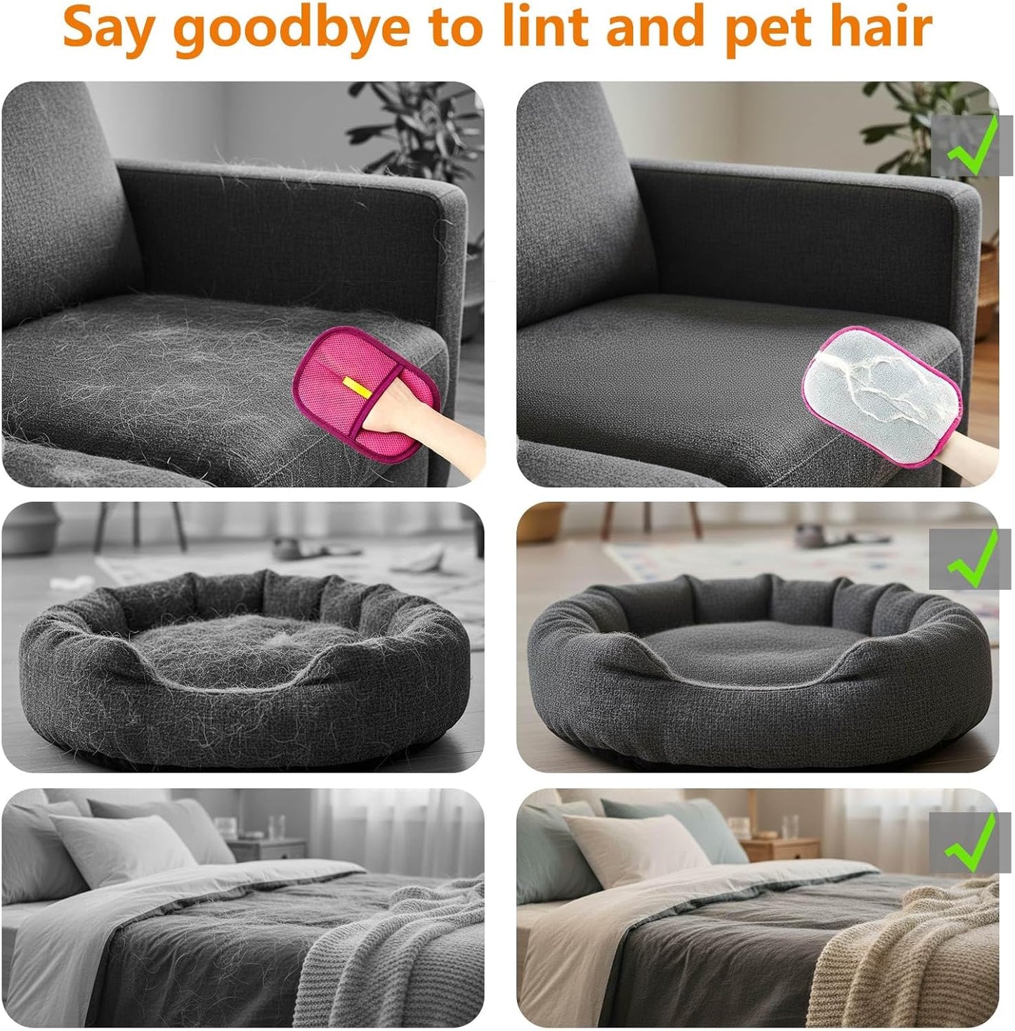 Thickened Pet Hair Removal Glove - Electrostatic Cat Dog Hair Remover Glove, Reusable Magic Brush Pet Hair Remover Tool for Couch, Carpet, and Car Seat (Black,1 Pack)