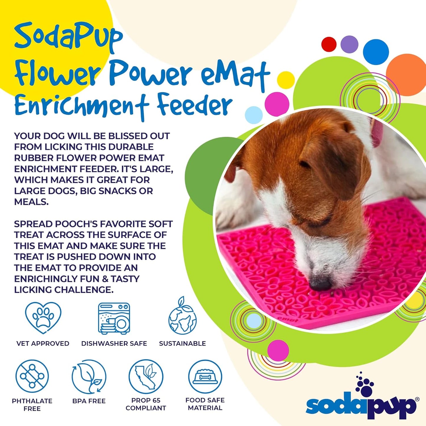 SodaPup Flower Power eMat – Durable Lick Mat Feeder Made in USA from Non-Toxic, Pet-Safe, Food Safe Rubber for Mental Stimulation, Avoiding Overfeeding, Fresh Breath, Digestive Health, & More