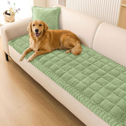 Smiry Non Slip Couch Covers for Dogs, Fuzzy Pet Couch Covers for 2-3 Cushion Sofa Pet Friendly, Soft Sofa Slipcovers Cushion Furniture Protector Washable (Beige, 27.6" x 59")