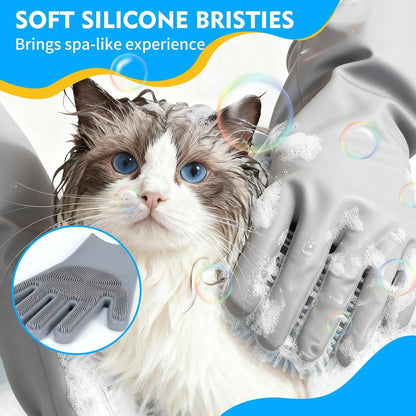 Silicone Dishwashing Gloves with Scrubber Bristles, Food-Grade Cleaning Mitts for Kitchen Dishes, Pet Grooming & Car Wash
