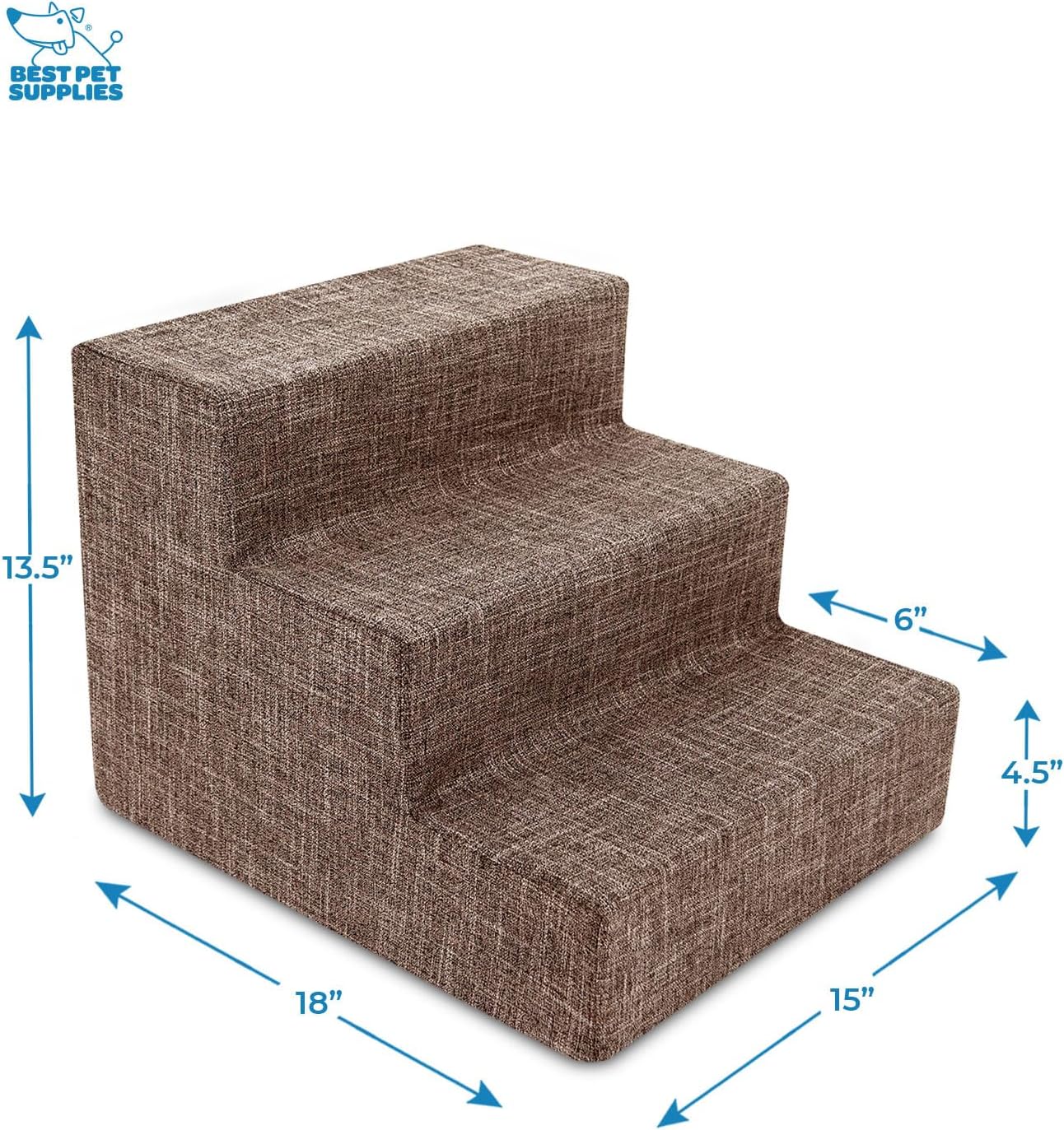 Best Pet Supplies Dog Stairs & Steps - Foam Steps for Small Dogs & Cats, Non-Slip Indoor Balanced Pet Step Support, Dog Ramp, No Assembly, Ash Gray Linen, 2-Step (12-inch Height)