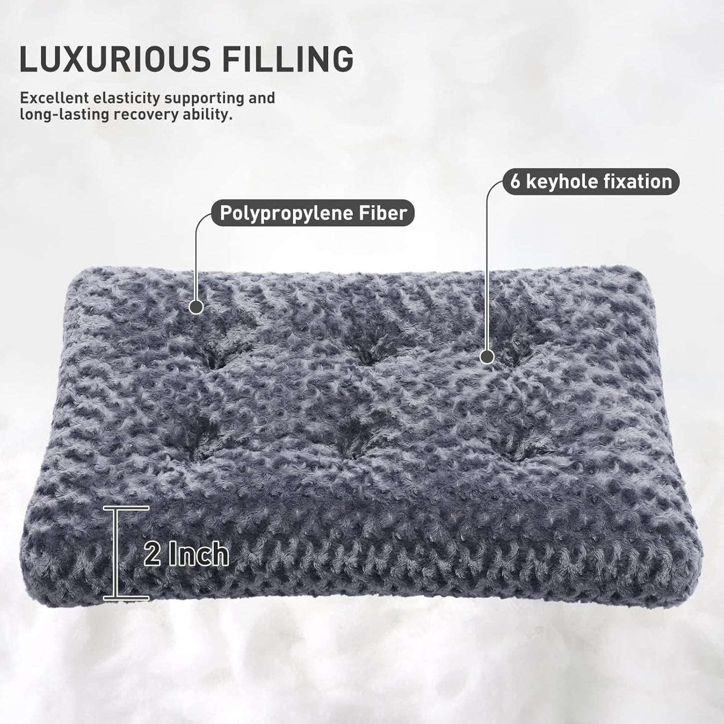 KSIIA Washable Dog Bed Deluxe Plush Dog Crate Beds Comfy Kennel Pad Anti-Slip Pet Sleeping Mat for Large, Jumbo, Medium, Small Dogs Breeds, 35" x 23", Gray