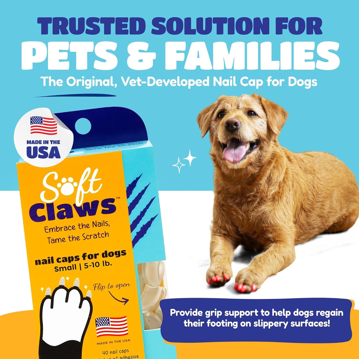 Soft Claws Nail Caps for Dogs with Non-Slip Design Made in USA - 40 Dog Nail Covers for Long-Lasting Protection of Floors and Furniture - Silver, XX-Large