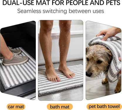 Dog Door Mat for Muddy Paws - Absorbent Quick-Dry Non-Slip Washable Chenille Pet Rug, Indoor Entryway Mat for Front Door & Crate (Brown, 24" L*16" W)
