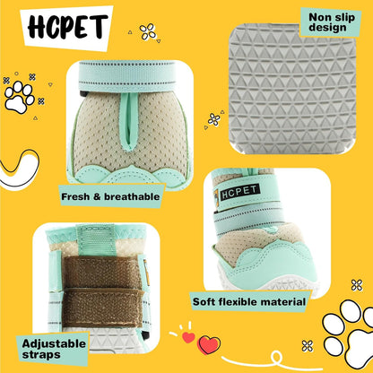 Hcpet Dog Shoes for Dogs, Dog Booties for Dogs, Anti-Slip Dog Boots & Paw Protectors for Hot Pavement Winter Snow Hiking with Reflective Straps Khaki Size 6, 4PCS
