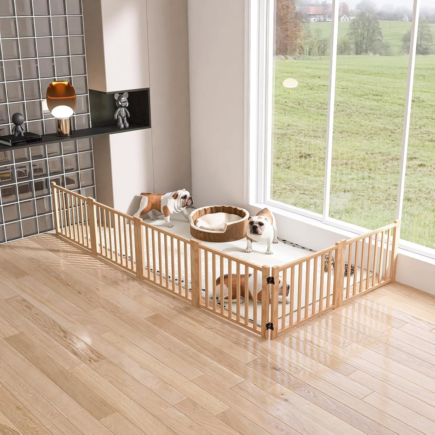 YOCAN Non-Painted Wood FreeStanding Pet Gate for Dogs,Wooden Dog Gates for Doorways, Stairs,The House, Dog Fences Indoor Puppy Gate-2 Panel H:23”