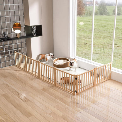 YOCAN Non-Painted Wood FreeStanding Pet Gate for Dogs,Wooden Dog Gates for Doorways, Stairs,The House, Dog Fences Indoor Puppy Gate-2 Panel H:23”