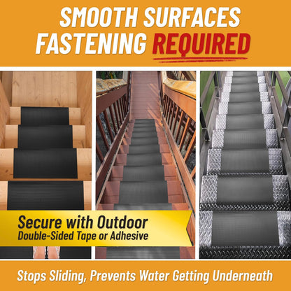 Ottomanson Outdoor Rubber Stair Treads – Ribbed Heavy-Duty Non-Slip Stair Mats – Best Grip on Concrete, Brick & Textured Step – Fastening Recommended for Wooden & RV Steps, Pack of 5