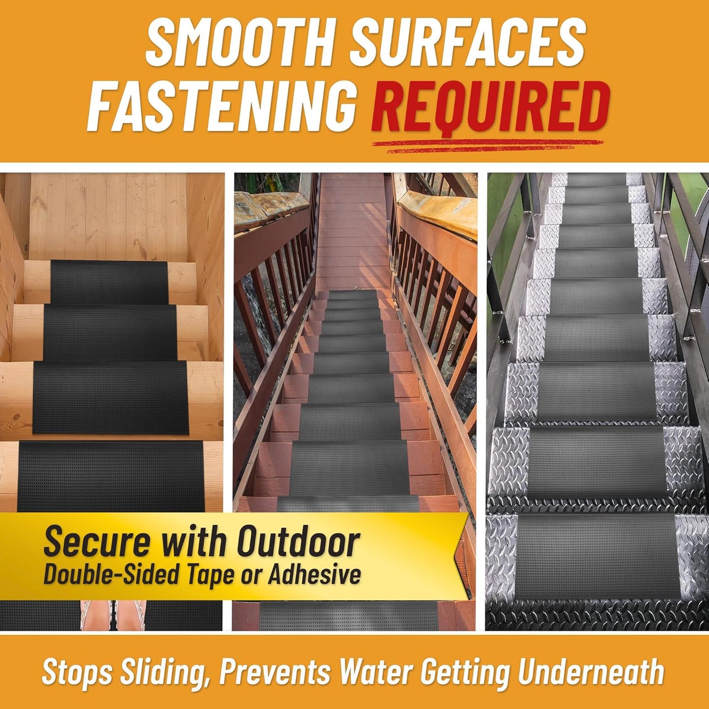 Ottomanson Outdoor Bullnose Stair Treads – Ribbed Heavy-Duty Non Slip Stair Mats – Strong Grip for Concrete, Brick & Textured Steps – Requires Fastening on Wooden & RV Steps, Pack of 5