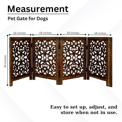 Freestanding Pet Gate for Dogs, Foldable Wooden Dog Gate for House, Indoor Dog Gate for Stair, Doorway, House Design Gates for Dogs Indoor, 72 Inch Wide, (18" x4 Panels 72 inch), Burnt Finish