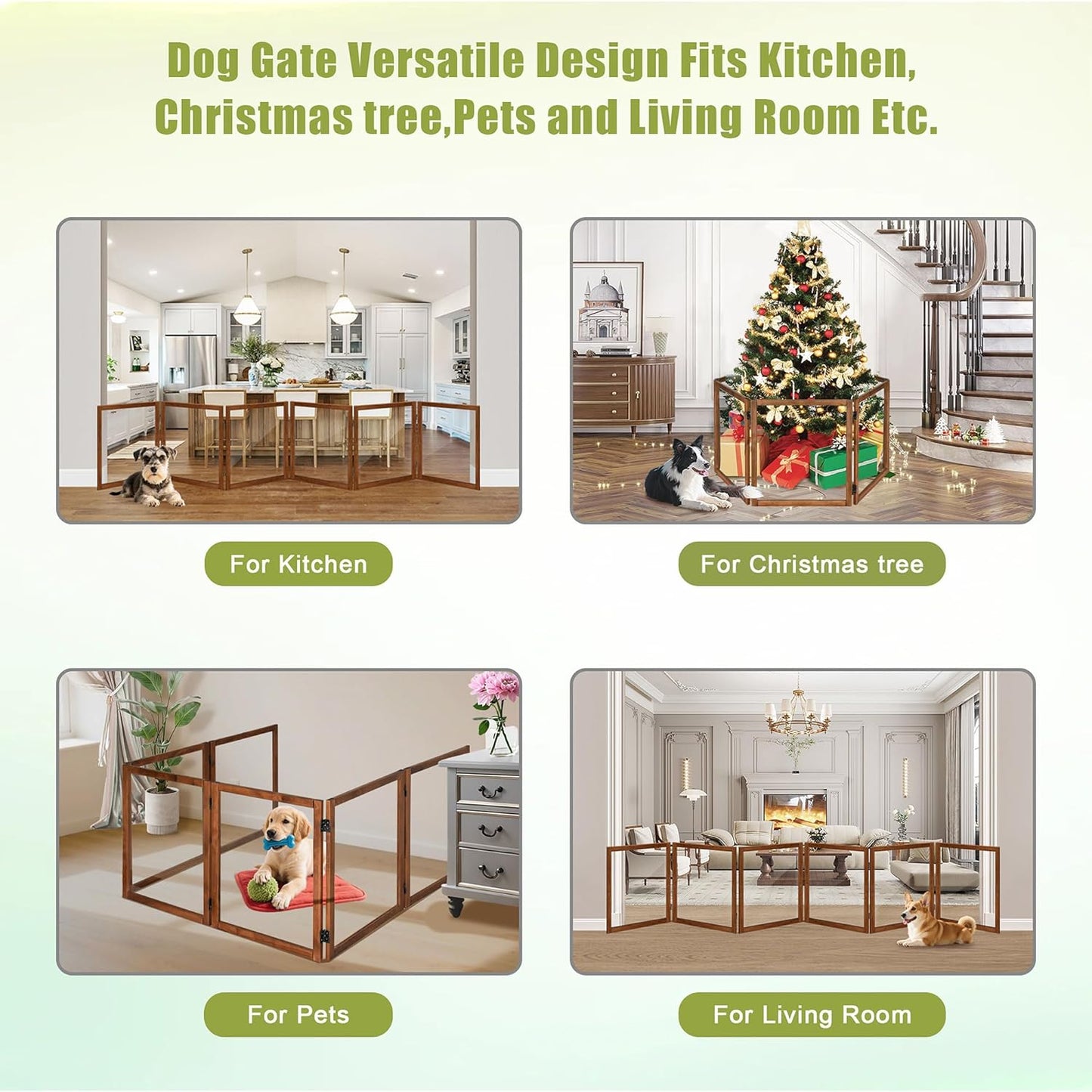 LZRS Clear Dog Gate for Indoor Use - Transparent Pet Fence with Solid Hardwood and Plastic Board, Stylish & Durable freestanding Pet Gate for Doorways, Stairs and Hallways-2 Panel Cherry
