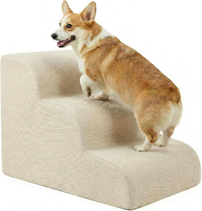 Gimars Upgraded 55CM Long Wide Steps 2 Step Dog Stairs for Small, Medium & Senior Dogs, 30CM High Ramp with 33D High-Density Foam, Linen Cover, Non-Slip Base, Supports 30KG, for Bed & Sofa