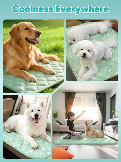 Rywell Dog Cooling Mat 2.0, Ocean Blue,44" x 32" Thick & Durable Cooling Mat for Extra Large Dogs, Long-Lasting Cool with Waterproof & Color-Changing Arc-Chill Tech (Q-Max>0.5) Washable& Non-Toxic