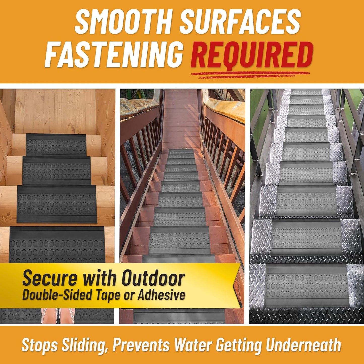 Ottomanson Outdoor Rubber Stair Treads – Ribbed Heavy-Duty Non-Slip Stair Mats – Best Grip on Concrete, Brick & Textured Step – Fastening Recommended for Wooden & RV Steps, Pack of 5