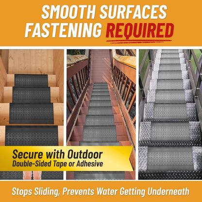 Ottomanson Outdoor Rubber Stair Treads – Ribbed Heavy-Duty Non-Slip Stair Mats – Best Grip on Concrete, Brick & Textured Step – Fastening Recommended for Wooden & RV Steps, Pack of 5