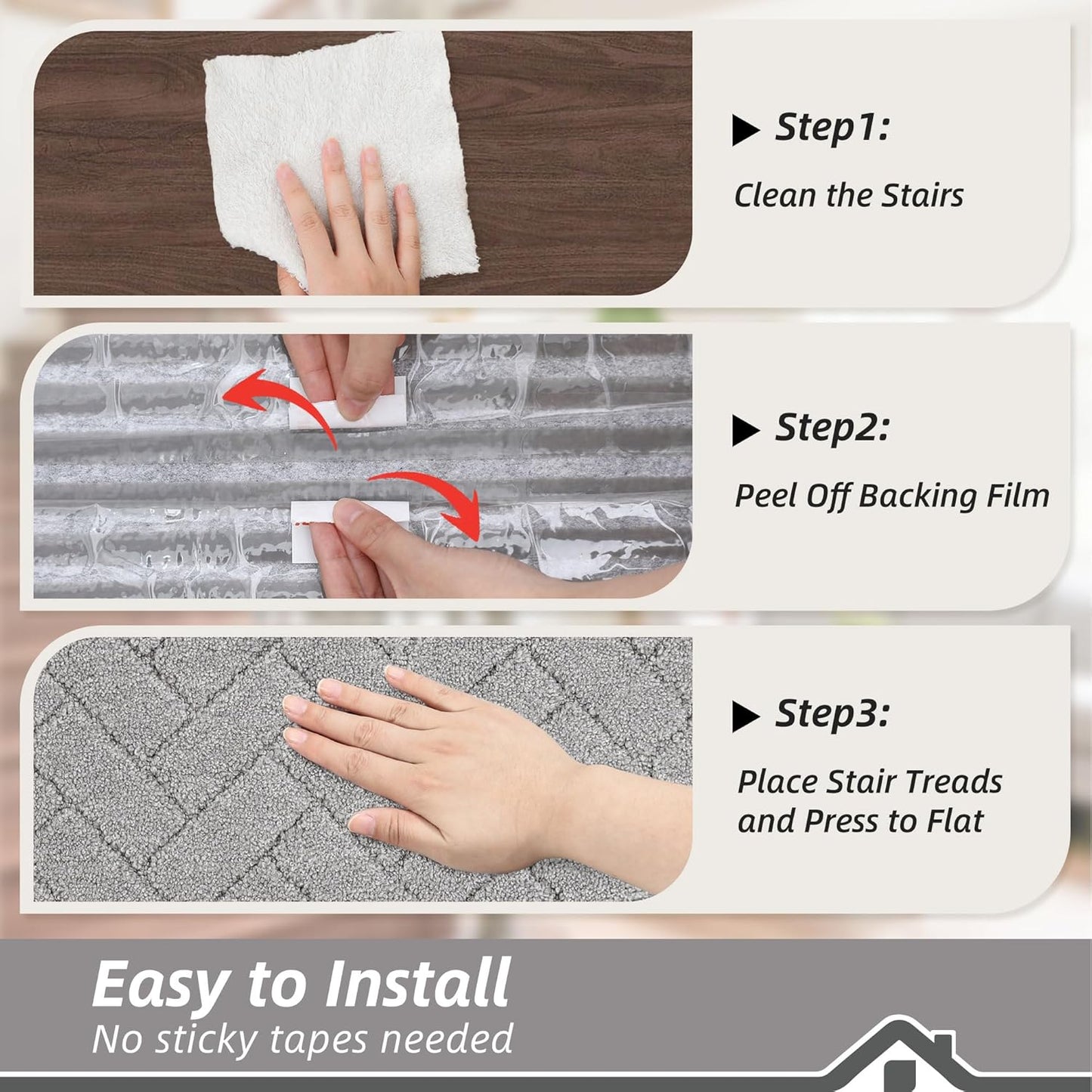 BEQHAUSE Stair Treads for Wooden Steps 28inX9in, Non Slip Carpet Stair Treads Indoor Stair Runners Machine Washable, Soft Stair Rugs Mat Surface Polyester TPE Backing, 4pcs, Charcoal