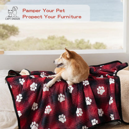 Waterproof Dog Blankets Pet Blanket 50"x60", Soft Fluffy Sofa Car Bed Protector, Reversible Sherpa Fleece Dog Blanket for Large Dogs (Dark Grey-Paws)