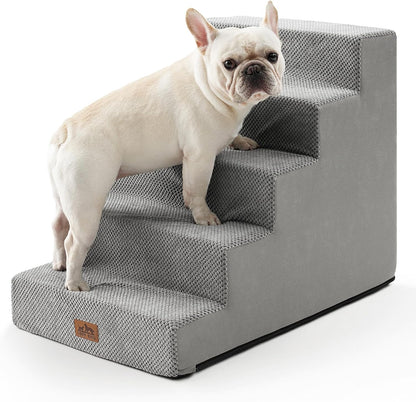 COZY KISS Dog Stairs for Small Dogs, 4 Tier Wider Pet Stairs for Couch and Beds, 17.7" H Non-Slip Dog Steps for Old Cats, Puppy, Small Medium Dogs, 17.7x23.6x17.7 inch, Beige
