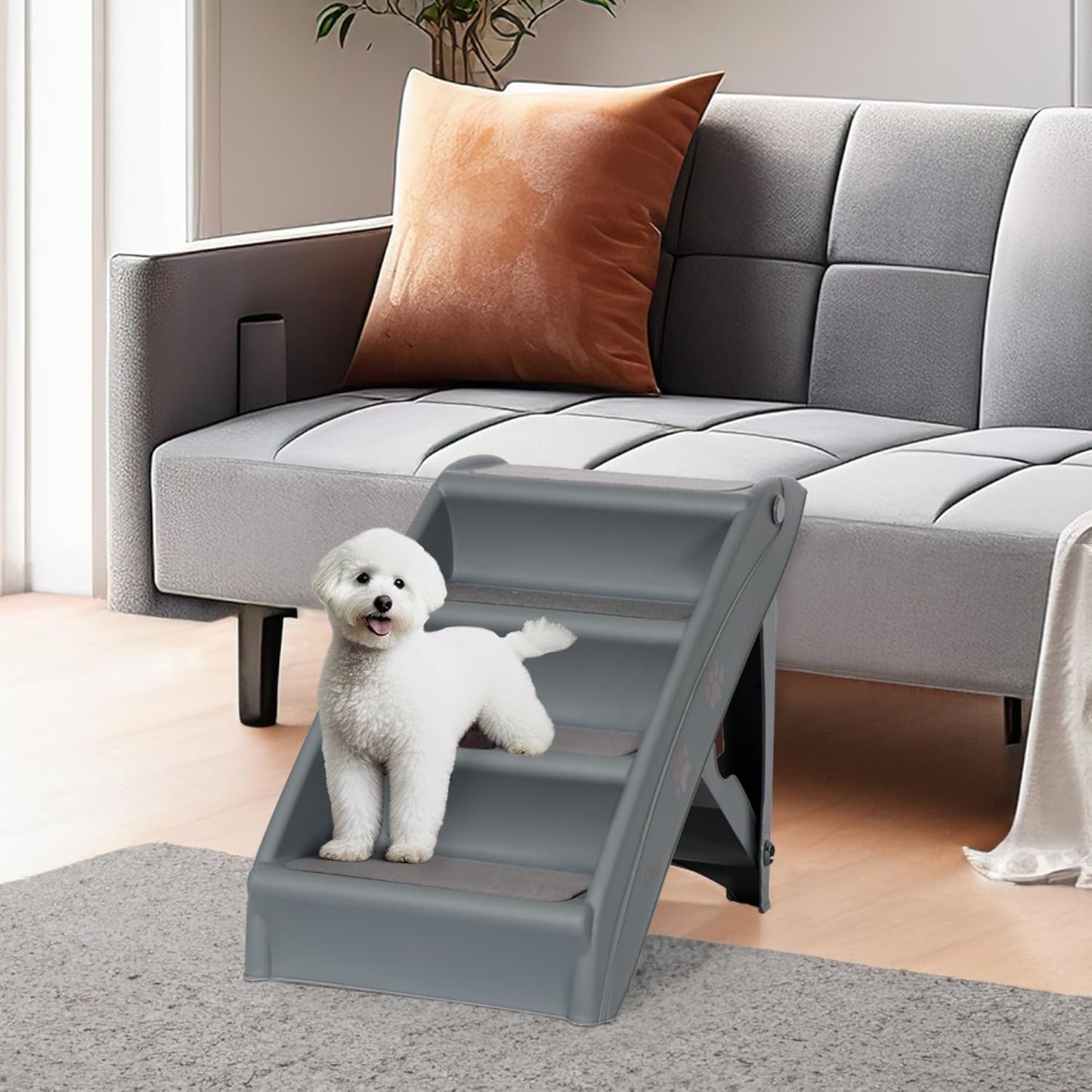 Dog Stairs for High Beds, Foldable Pet Steps Ramp with Non-Slip Bottom for Cats and Small Dogs, for Couch, Car, Portable Waterproof Dog Steps