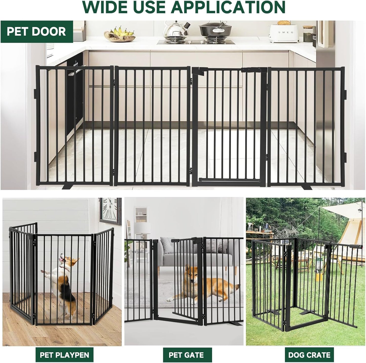 Snagle Paw Full Metal Freestanding Dog Gate,Indoor Dog Gate with Floor Protect Support Feet, 40x24 Inches Foldable Dogs Barrier for Stairs, Hallways and Doorways (24'' H 2 Panel, White