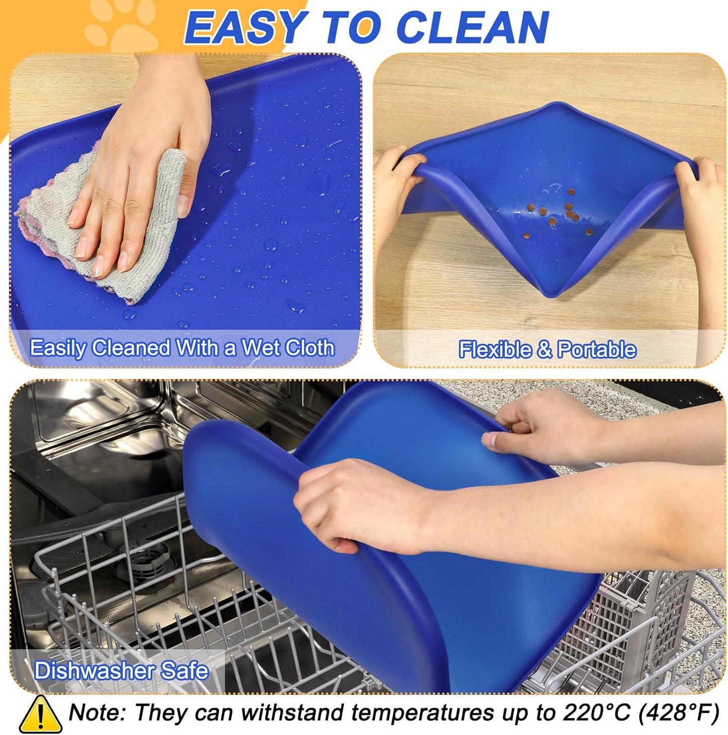 Small Silicone Pet Food Mat with Raised Edge for Food and Water Bowl, Square Dog Feeding Mats, Cat Food Trays for Floor Waterproof, Rubber Tray for Dogs and Cats, 12 x 12 x 0.7 Light Olive Green