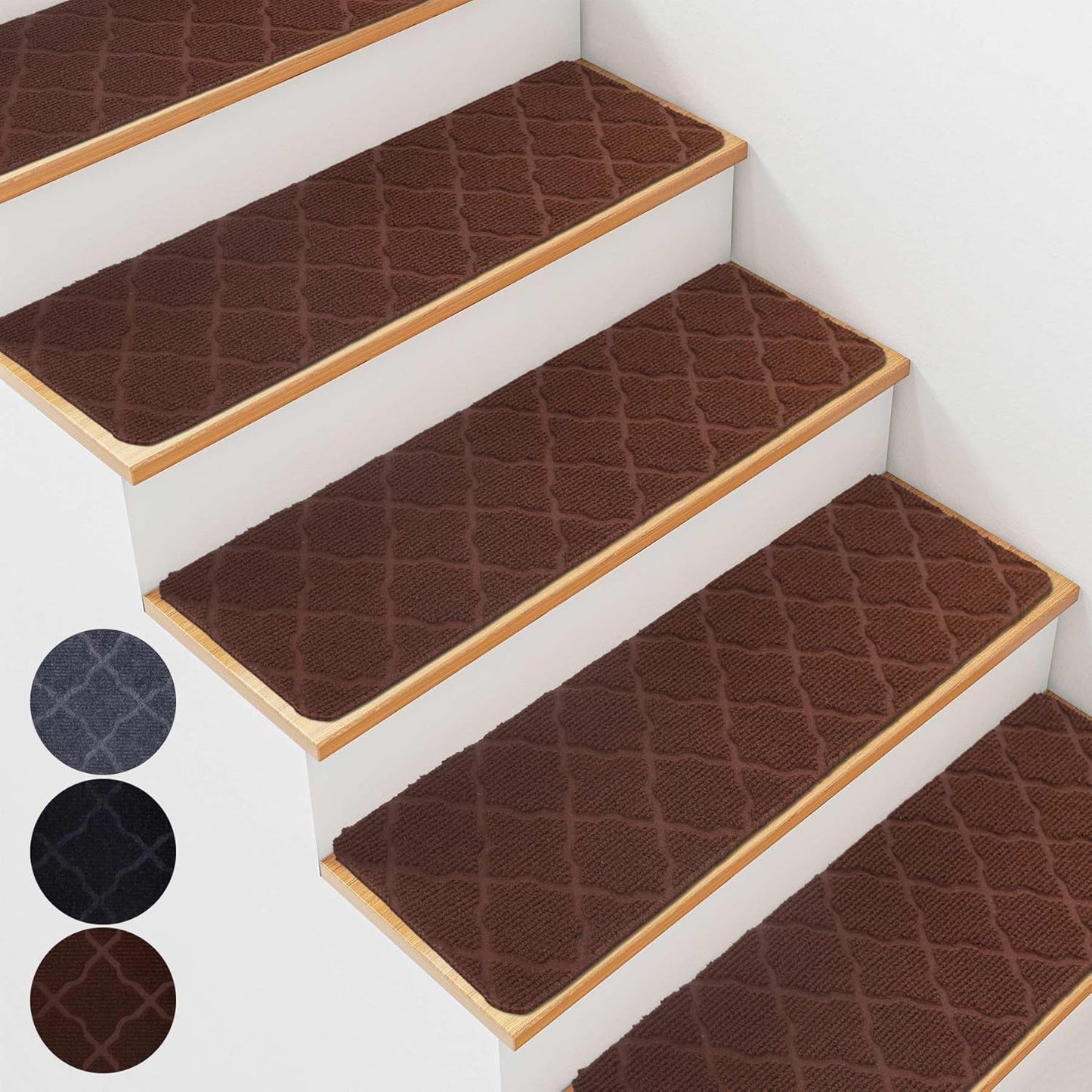 Extra Wide Non Slip Stair Treads for Wooden Steps – 15 Pack 9" x36'' Extra Wide Carpet Runners with Reusable Adhesive, Step Pads for Dogs, Kids, Seniors, Machine Washable – Geige