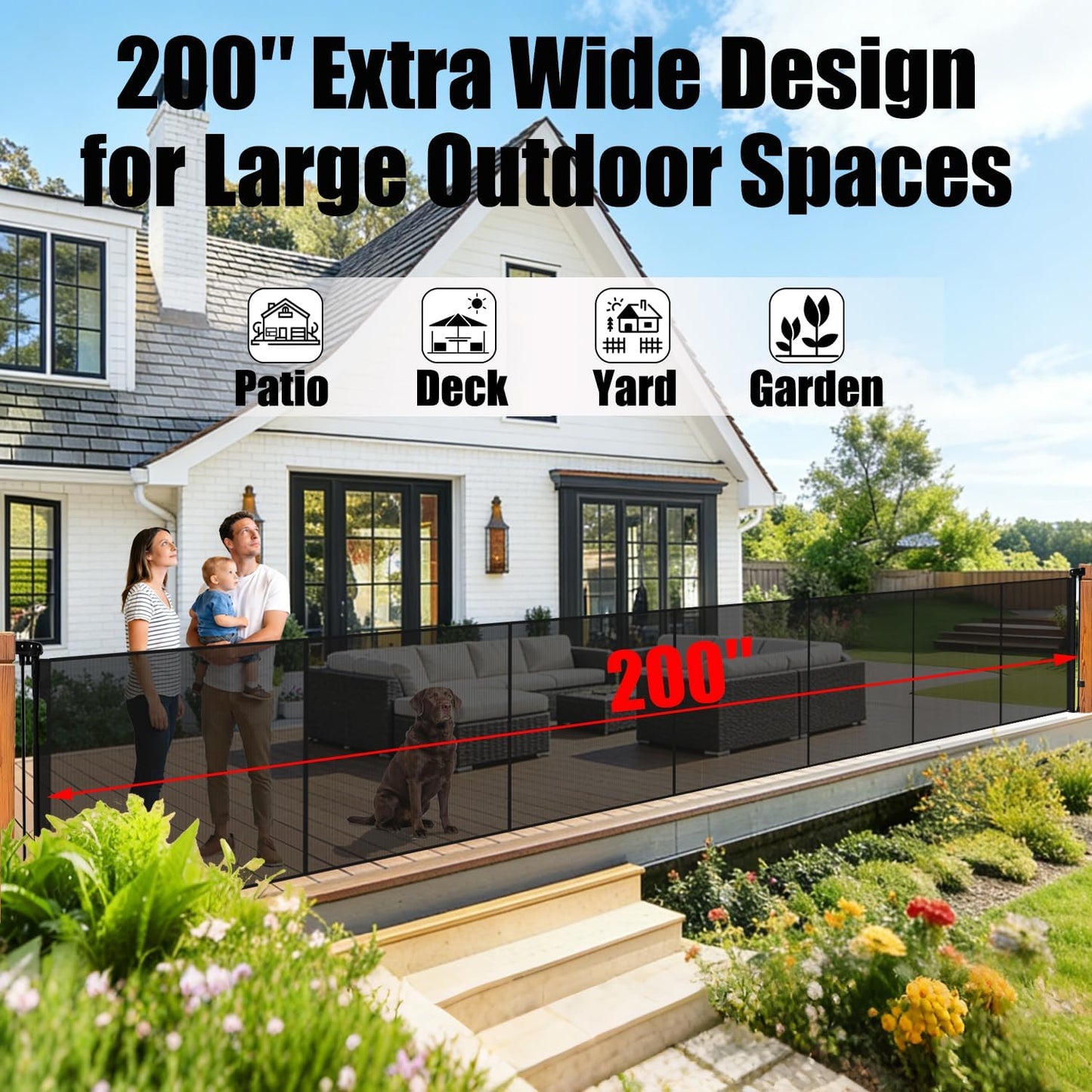 240" Retractable Baby Gates Extra Wide for Large Opening, 41" Extra Tall Retractable Dog Gate Pet Gates, Long Child Safety Mesh Gate with Fiberglass Rods for Stairs, Doorways, Hallways, Indoor/Outdoor